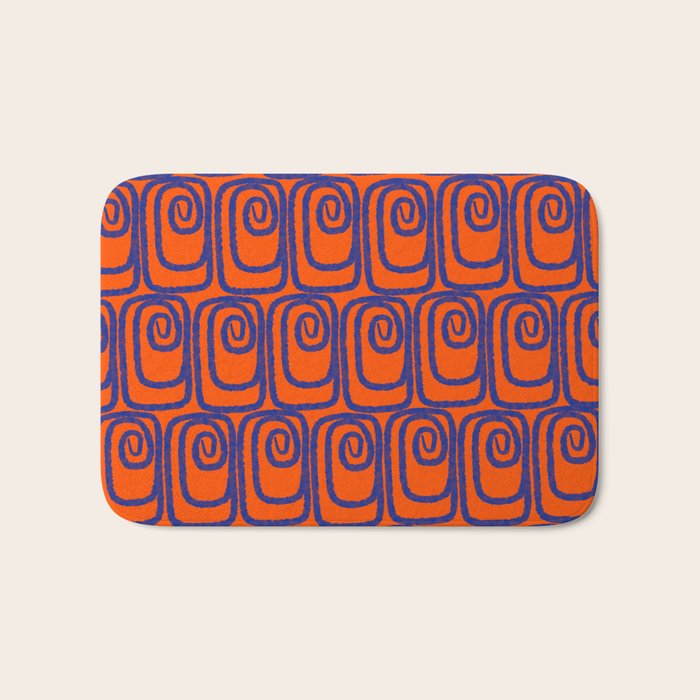 Mid Century Modern Twist Pattern in Orange and Bright Blue Bath Mat Gallery Image 1