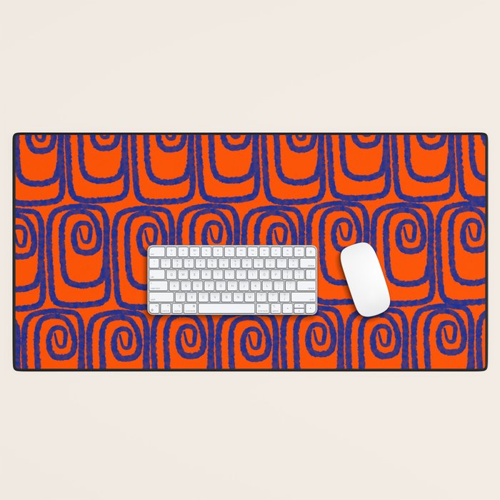 Mid Century Modern Twist Pattern in Orange and Bright Blue Desk Mat Gallery Image 1