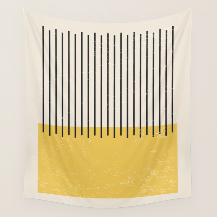 Yellow Lemon Square Stripes Mid Century Modern Minimalist Rothko Inspired Colourfield Stripes Wall Tapestry Gallery Image 1