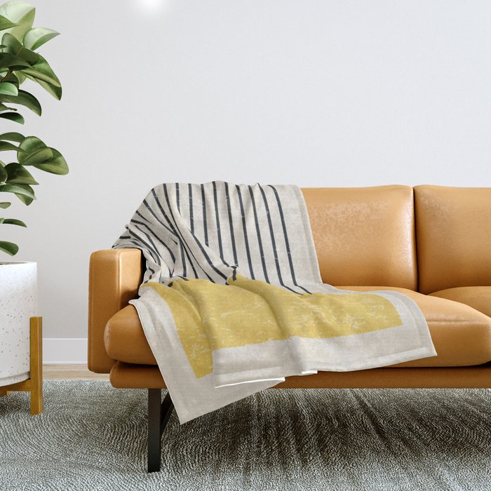 Yellow Lemon Square Stripes Mid Century Modern Minimalist Rothko Inspired Colourfield Stripes Throw Blanket Gallery Image 1