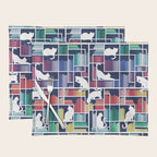 Rainbow bookshelf // navy blue background white shelf and library cats Placemat Gallery Image 1