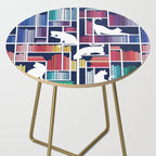 Rainbow bookshelf // navy blue background white shelf and library cats Side Table Gallery Image 2