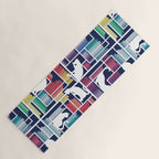 Rainbow bookshelf // navy blue background white shelf and library cats Yoga Mat Gallery Image 1