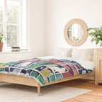 Rainbow bookshelf // navy blue background white shelf and library cats Duvet Cover Gallery Image 2