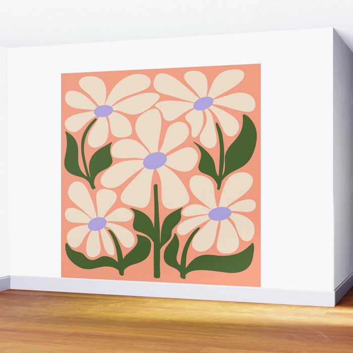Oh, Daisy! Peach, off-white, purple and green Wall Mural Gallery Image 2