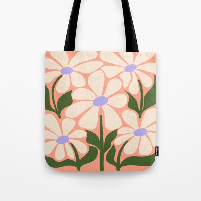 Oh, Daisy! Peach, off-white, purple and green Tote Bag Gallery Image 1