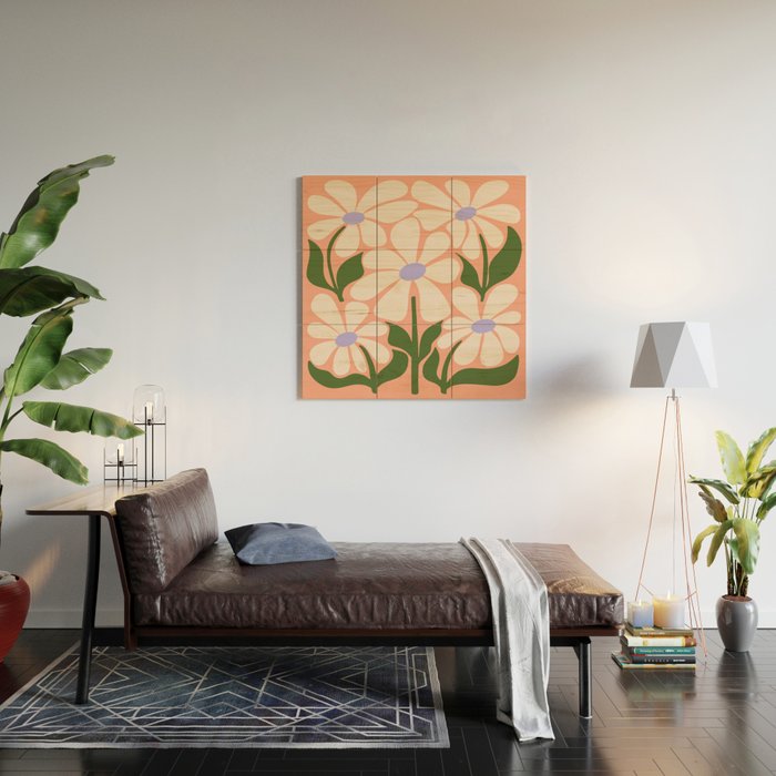 Oh, Daisy! Peach, off-white, purple and green Wood Wall Art Gallery Image 2