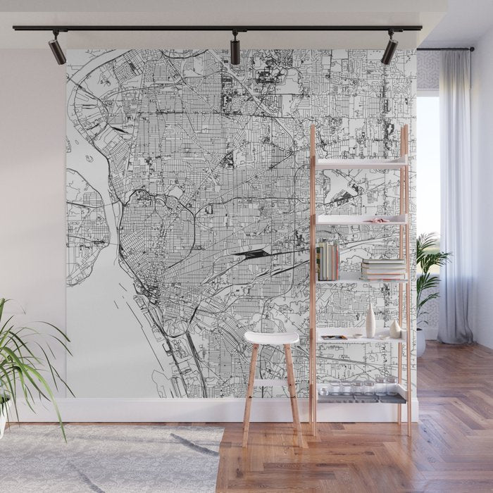 Buffalo White Map Wall Mural Gallery Image 1