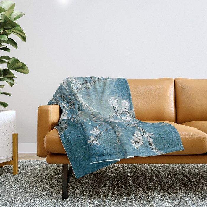 Vincent Van Gogh Almond Blossoms Teal Throw Blanket Gallery Image 1