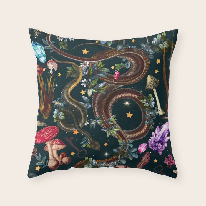Mysterious Mushroom Forest III - Night Throw Pillow Gallery Image 6