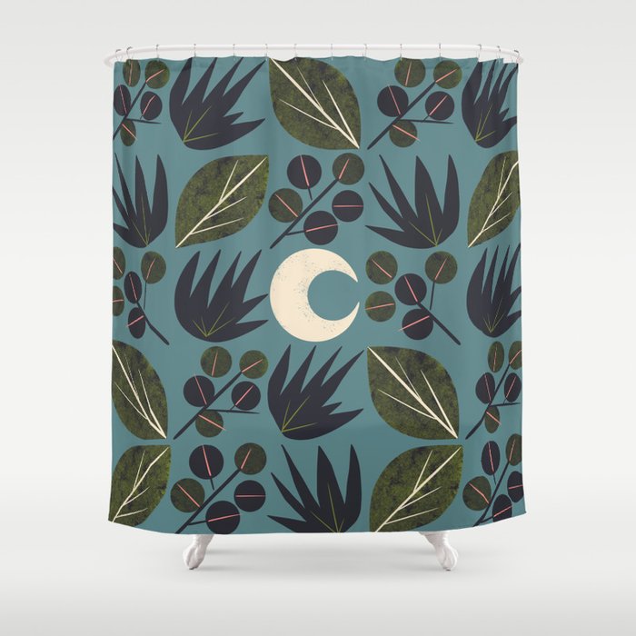 Moonlit Leaves Grid Shower Curtain Gallery Image 1