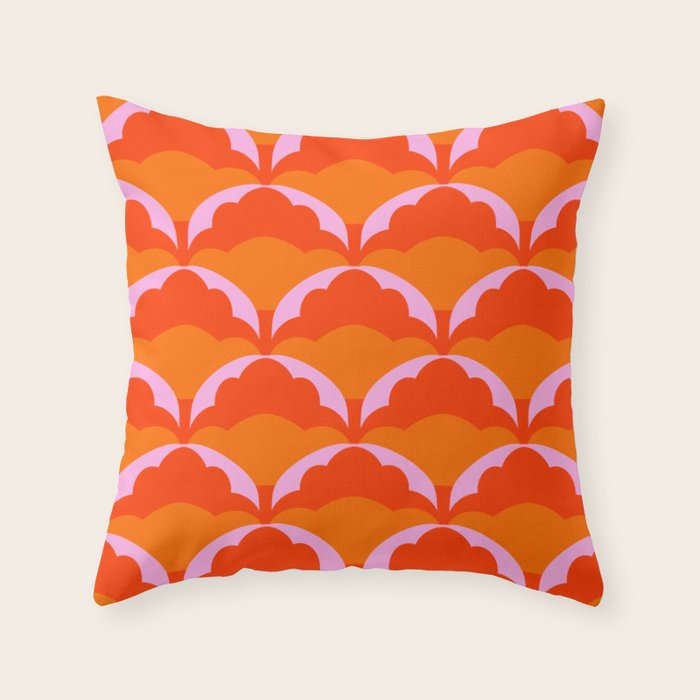 Orange Scalloped Floral Pattern Throw Pillow Gallery Image 6
