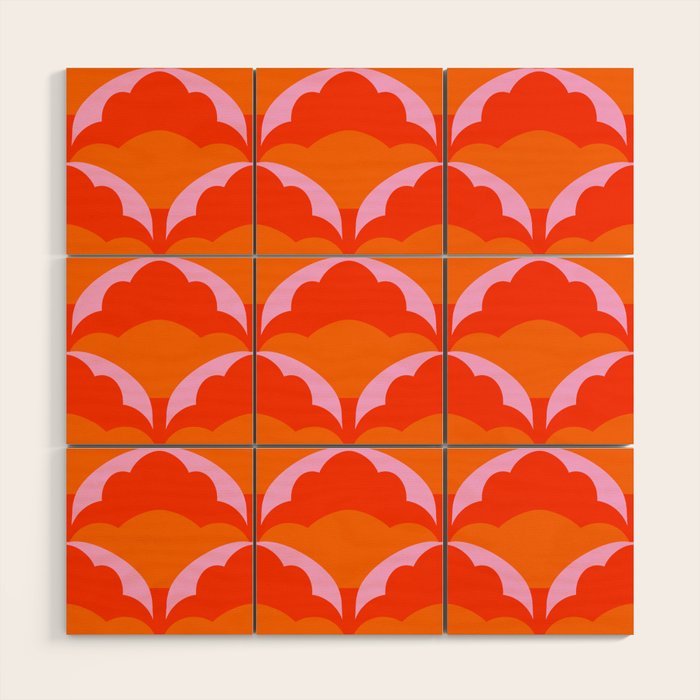 Orange Scalloped Floral Pattern Wood Wall Art Gallery Image 1