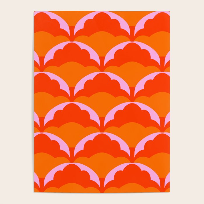 Orange Scalloped Floral Pattern Poster Gallery Image 4