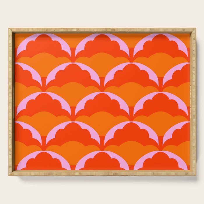 Orange Scalloped Floral Pattern Serving Tray Gallery Image 1