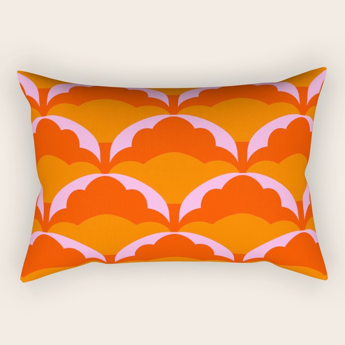 Orange Scalloped Floral Pattern Rectangular Pillow Gallery Image 1