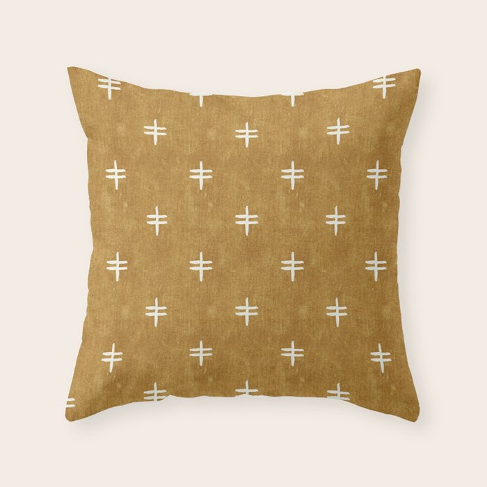double cross on mustard  Throw Pillow Gallery Image 1