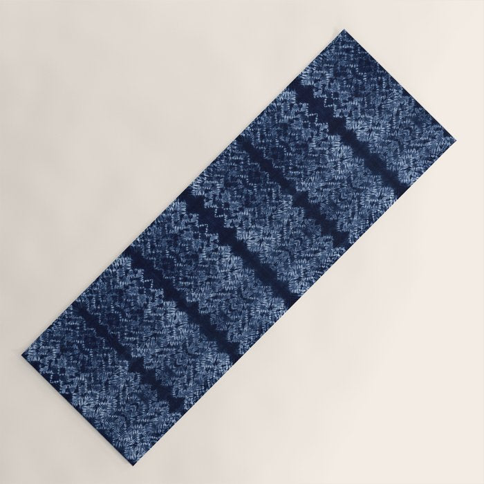 Indigo Blue Shibori Tie Dye, Boho Art Yoga Mat Gallery Image 1