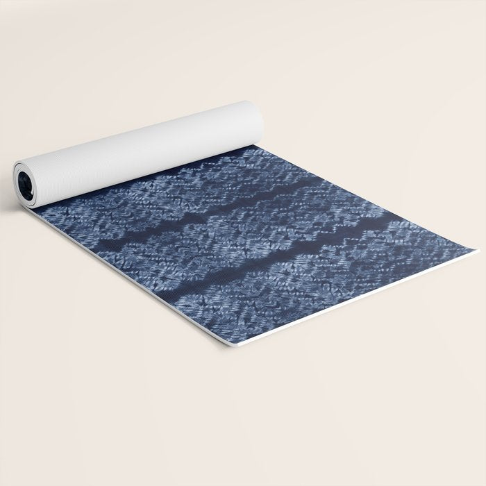 Indigo Blue Shibori Tie Dye, Boho Art Yoga Mat Gallery Image 2