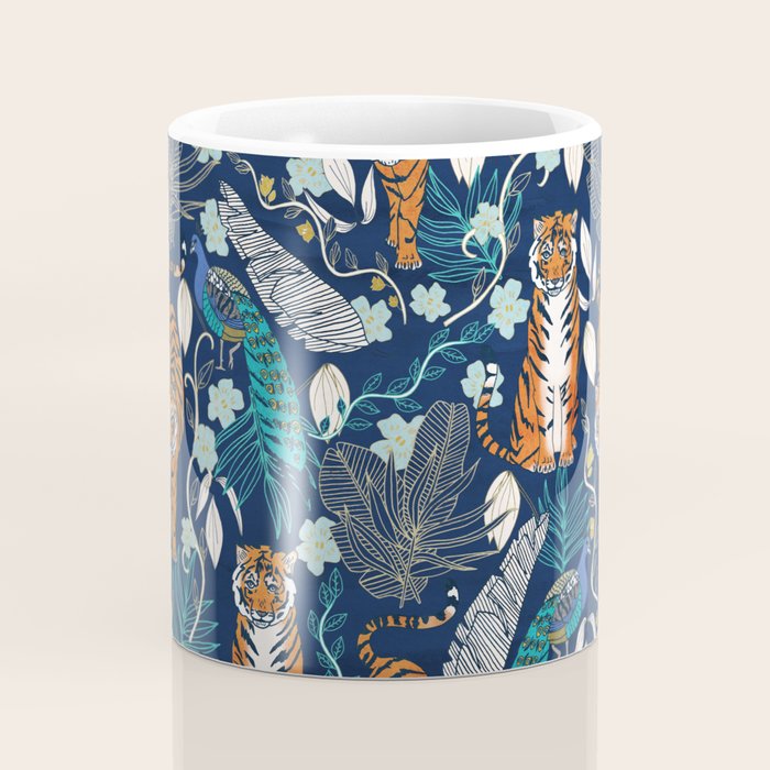 Tiger Toile on Navy Coffee Mug Gallery Image 4