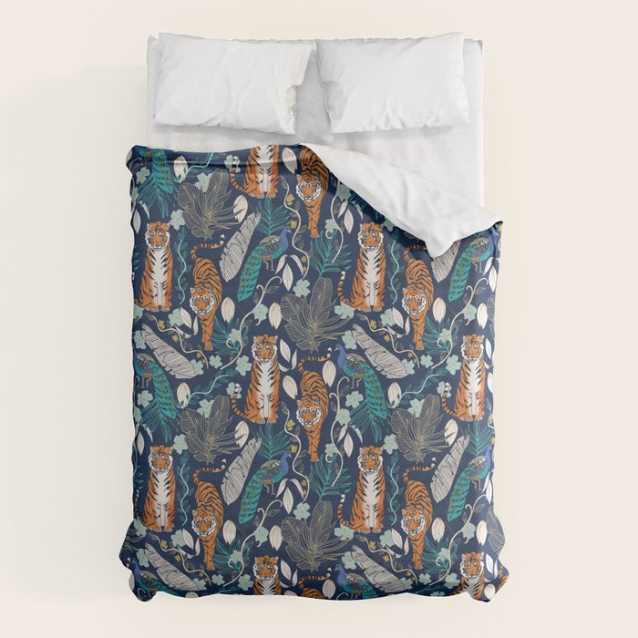 Tiger Toile on Navy Duvet Cover Gallery Image 1