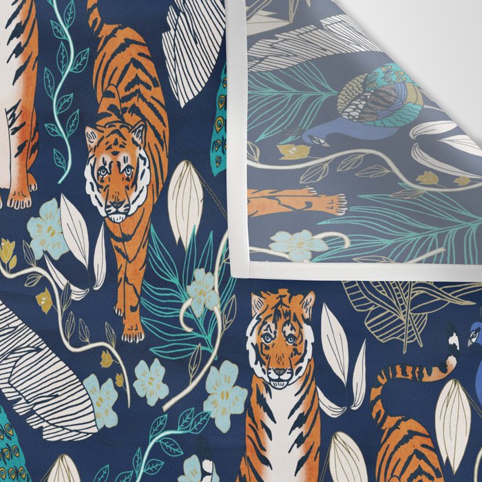 Tiger Toile on Navy Wall Tapestry Gallery Image 3