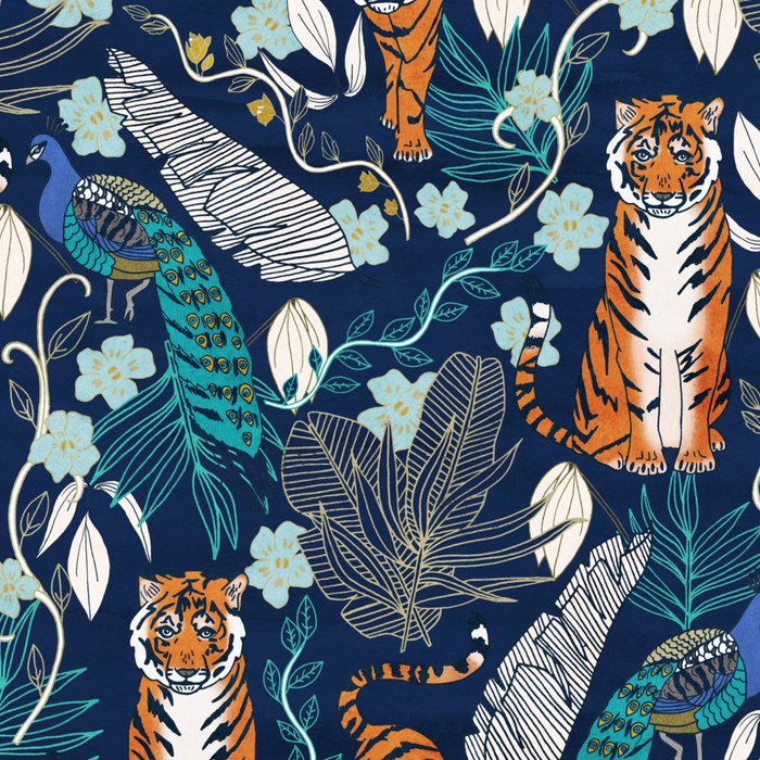 Tiger Toile on Navy Coffee Mug Gallery Image 2