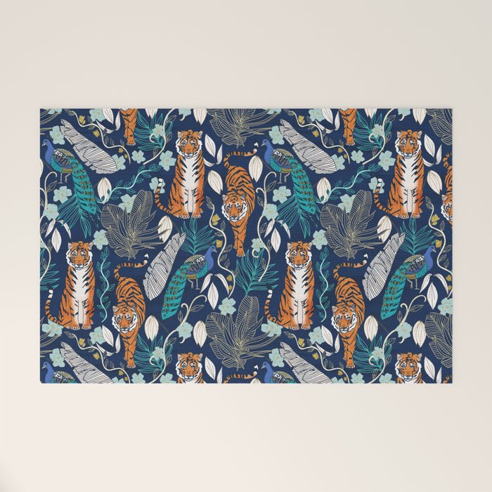 Tiger Toile on Navy Welcome Mat Gallery Image 1