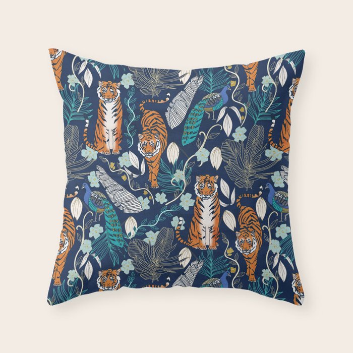 Tiger Toile on Navy Throw Pillow Gallery Image 6