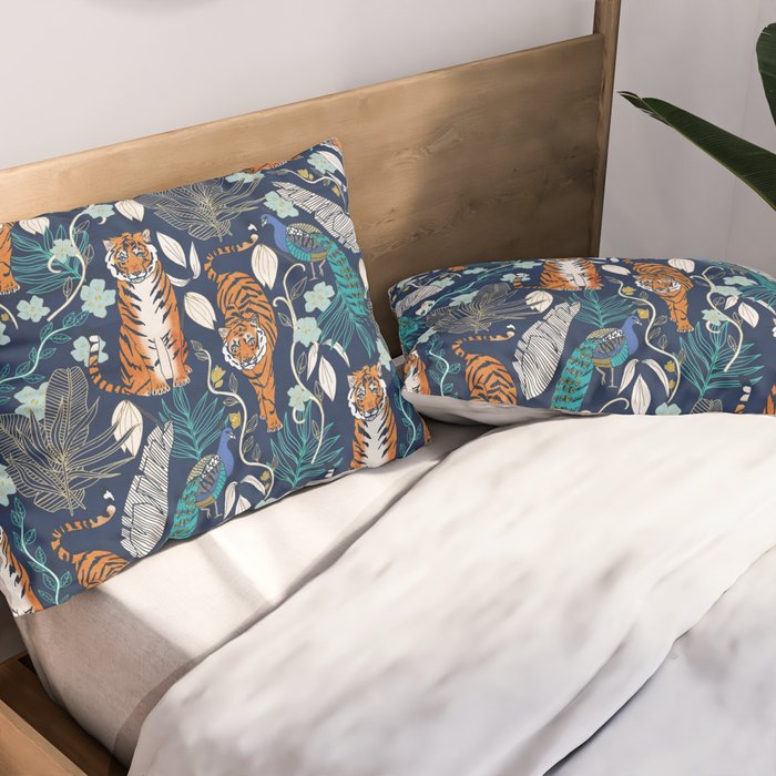 Tiger Toile on Navy Pillow Sham Gallery Image 2