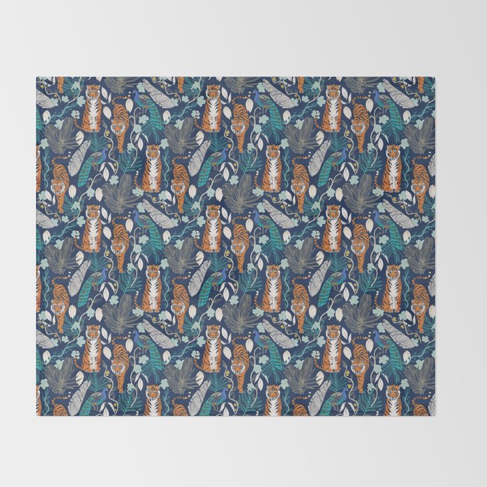 Tiger Toile on Navy Throw Blanket Gallery Image 2