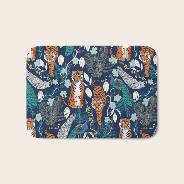 Tiger Toile on Navy Bath Mat Gallery Image 1