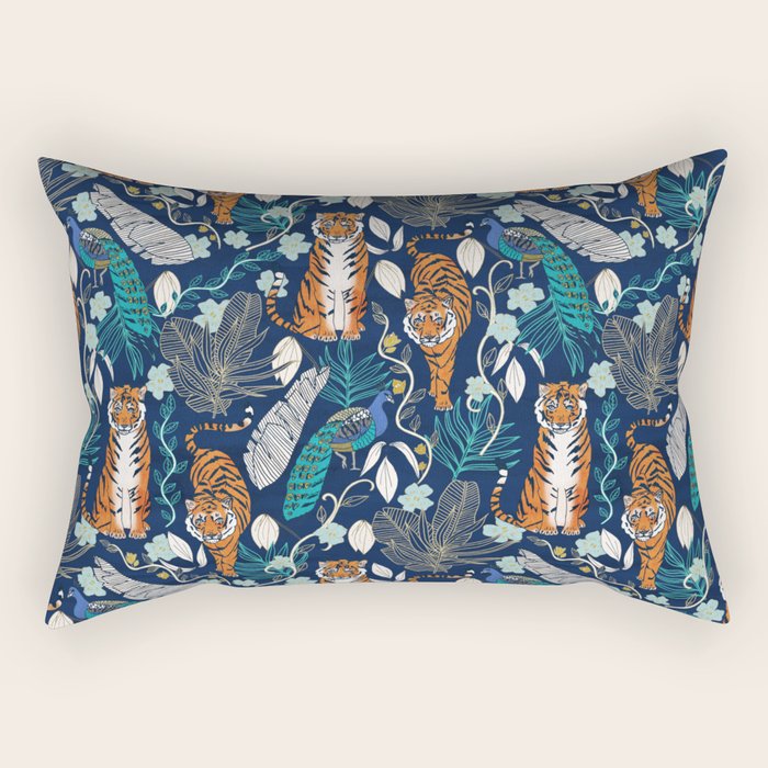 Tiger Toile on Navy Rectangular Pillow Gallery Image 2