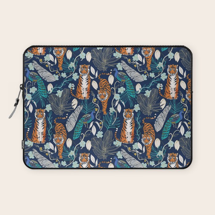 Tiger Toile on Navy Laptop Sleeve Gallery Image 1