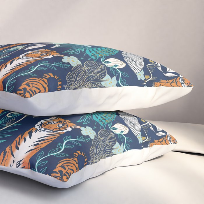Tiger Toile on Navy Pillow Sham Gallery Image 3