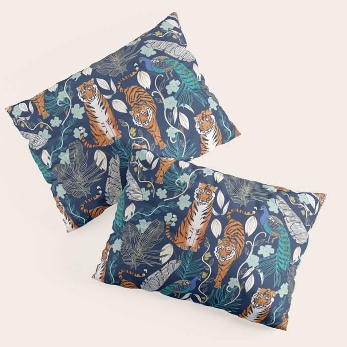 Tiger Toile on Navy Pillow Sham Gallery Image 1