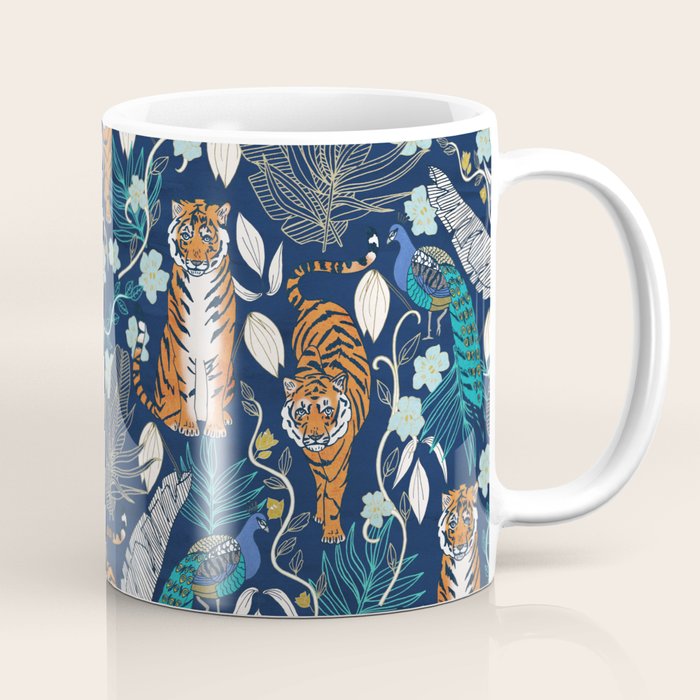 Tiger Toile on Navy Coffee Mug Gallery Image 1
