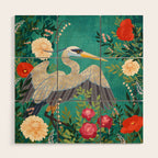 Bohemian Floral Heron Wood Wall Art Gallery Image 1