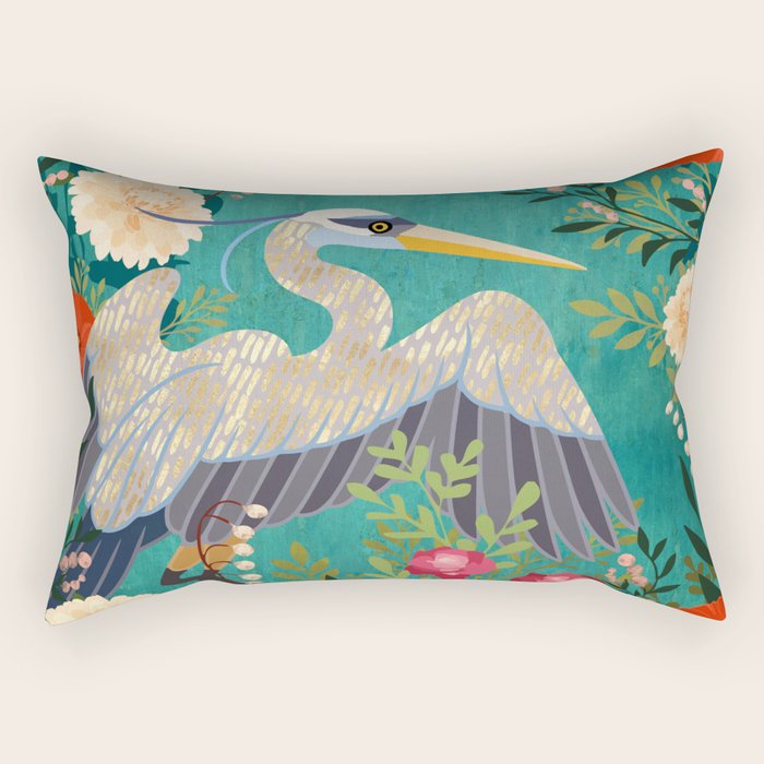 Bohemian Floral Heron Rectangular Pillow Gallery Image 1