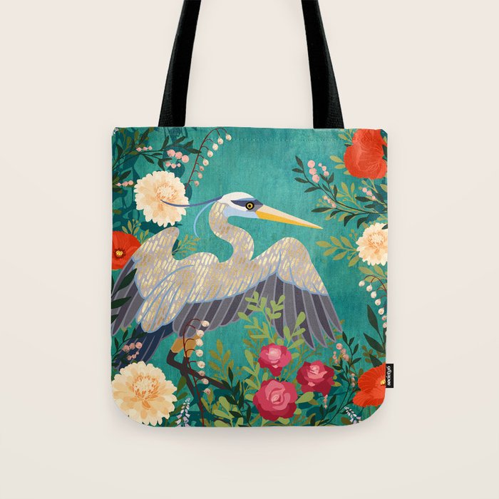 Bohemian Floral Heron Tote Bag Gallery Image 1