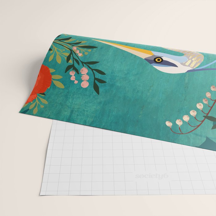 Bohemian Floral Heron Wrapping Paper Gallery Image 2