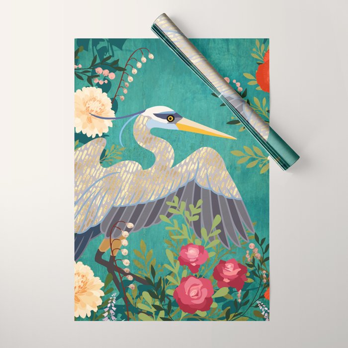 Bohemian Floral Heron Wrapping Paper Gallery Image 1