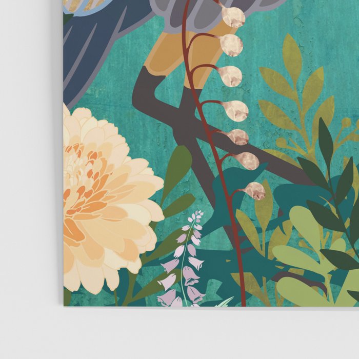 Bohemian Floral Heron Poster Gallery Image 3