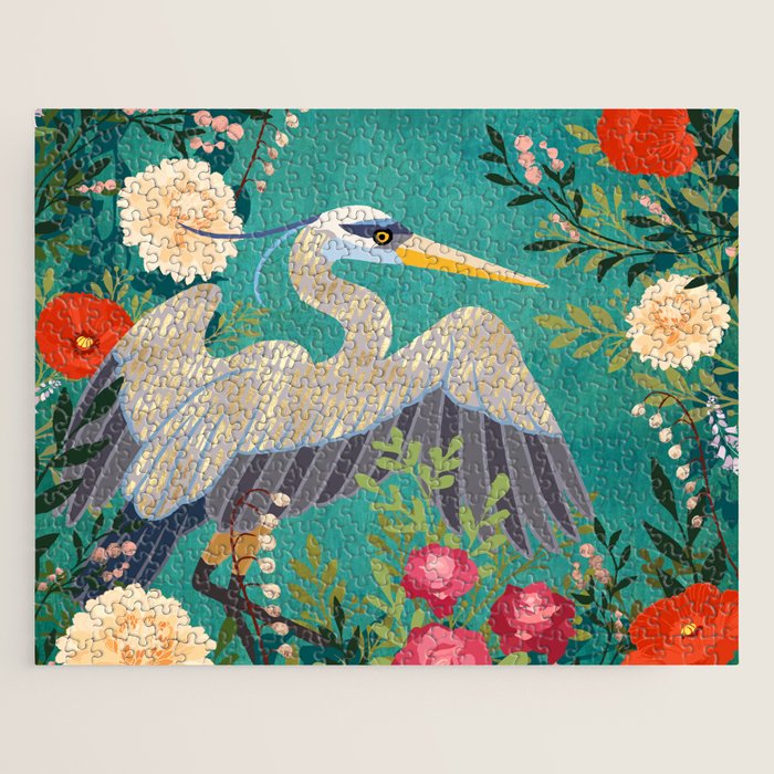 Bohemian Floral Heron Jigsaw Puzzle Gallery Image 1