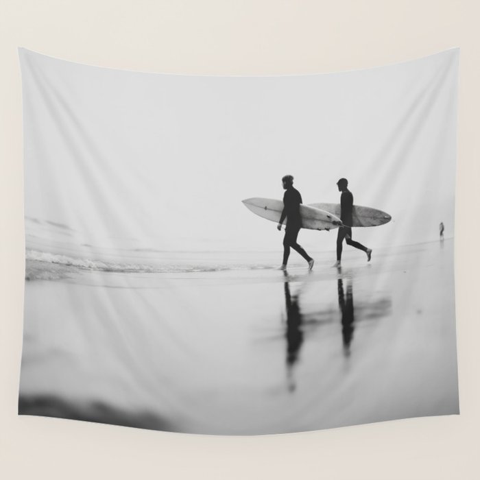 Surf Shadows - Monochrome Ocean Photography Wall Tapestry Gallery Image 4
