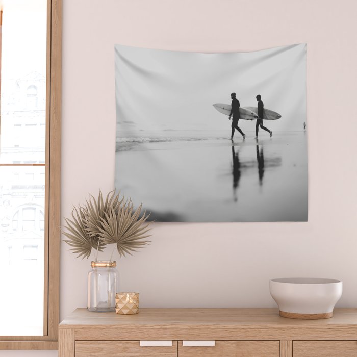 Surf Shadows - Monochrome Ocean Photography Wall Tapestry Gallery Image 2