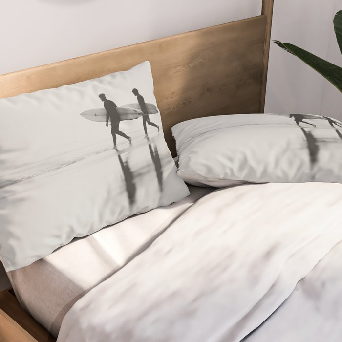 Surf Shadows - Monochrome Ocean Photography Pillow Sham Gallery Image 2