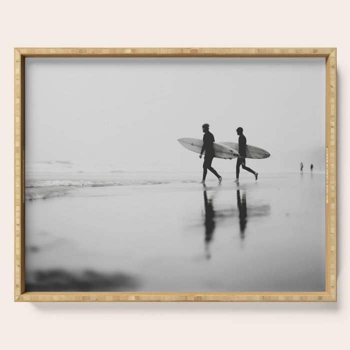 Surf Shadows - Monochrome Ocean Photography Serving Tray Gallery Image 1