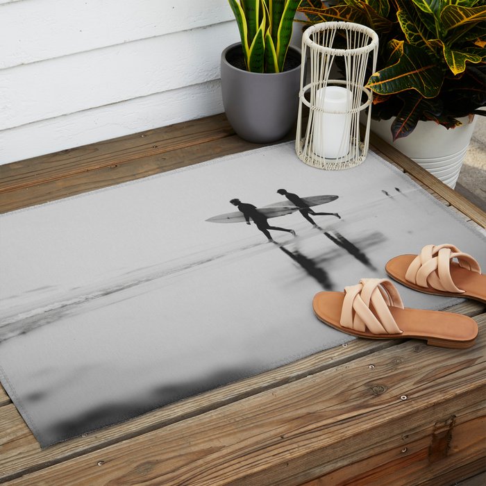 Surf Shadows - Monochrome Ocean Photography Outdoor Rug Gallery Image 2