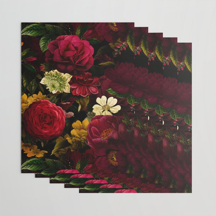 Dutch Midnight Vintage Red Roses Garden Wrapping Paper Gallery Image 3
